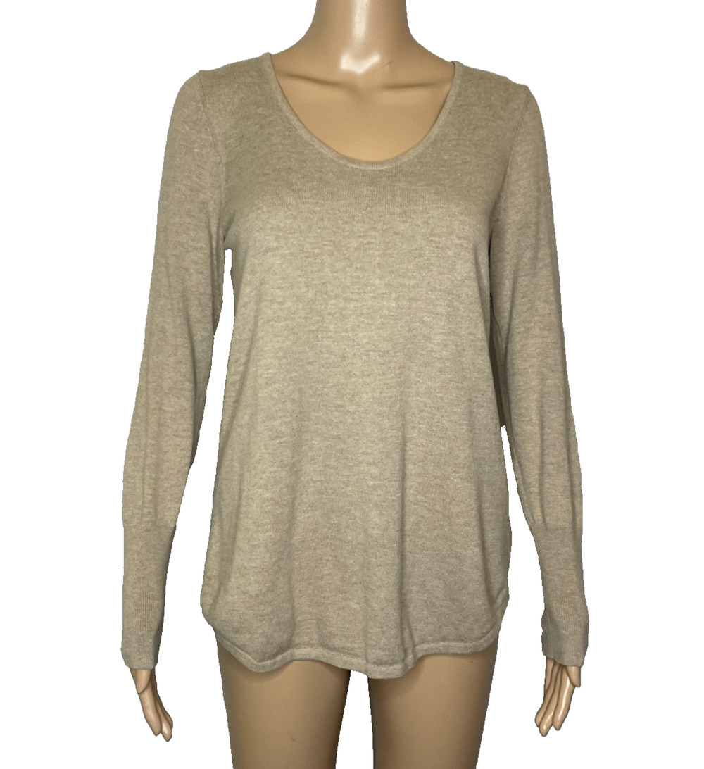 Women's Small Nic & Zoe Beige Scoop Neck Cotton Blend Pullover Sweater